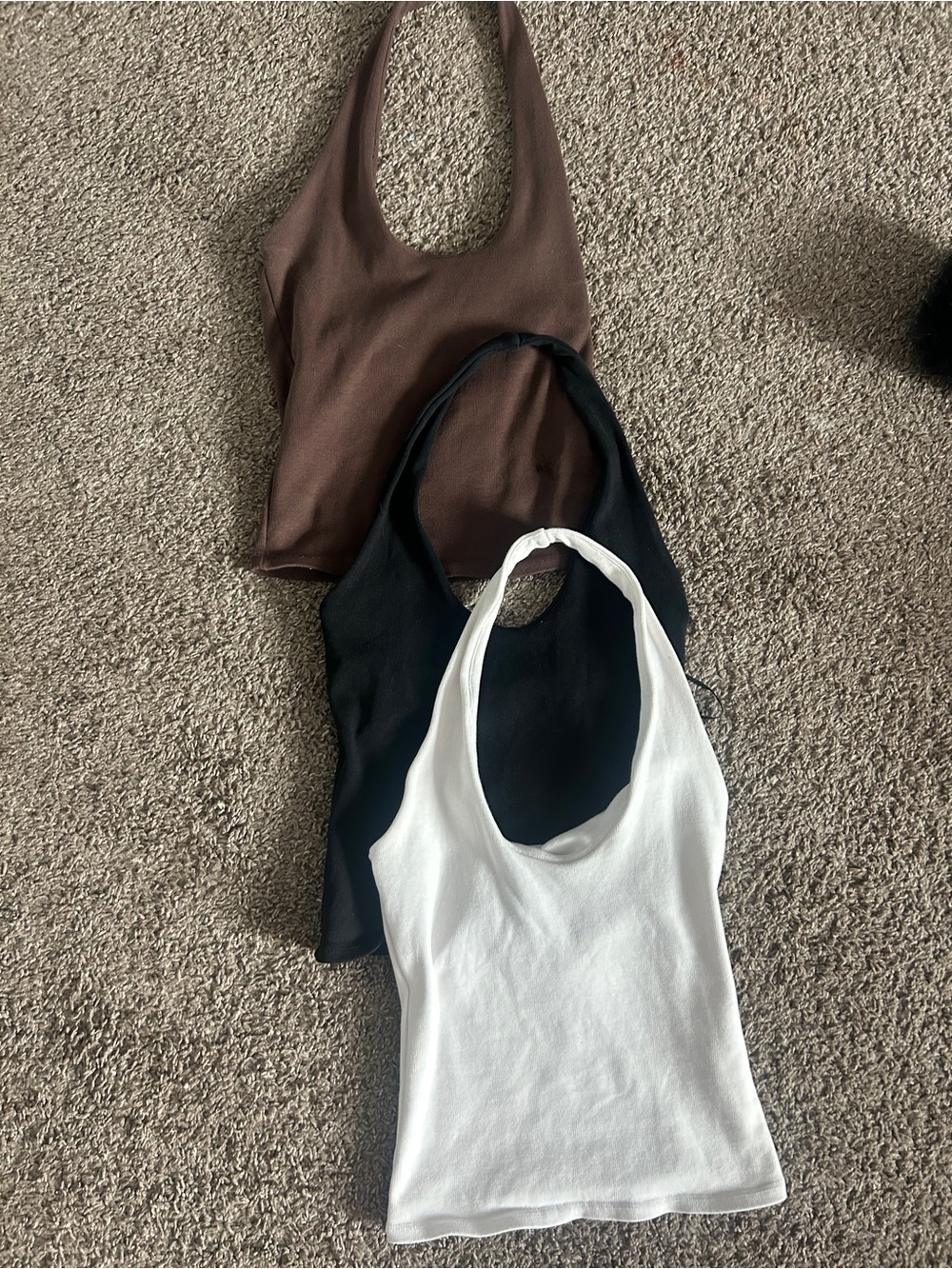 Zara Ribbed Halter Tank Trio - White, Black, Brown
